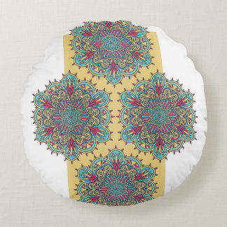 Almofada Redonda Padrão Colorido de Arte Floral de Mandala.