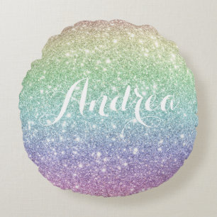 Almofada Redonda Padrão Colorido de Glitter Unicórnio Colorido Pers