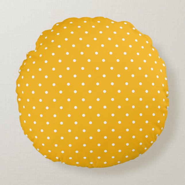 Almofada Redonda Padrão contínuo de bolinhas amarelo-laranja (Frente)