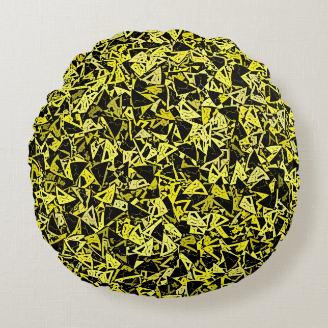 Almofada Redonda Padrão contínuo de triângulo preto amarelo (Frente)