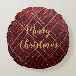 Almofada Redonda Padrão Cruz Vermelha Dourada, Feliz Natal Dourado