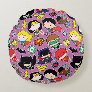 Almofada Redonda Padrão da Liga da Justiça Chibi em Roxo