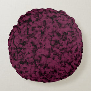 Almofada Redonda Padrão de Abstrato de Cubismo Negro Burgundy