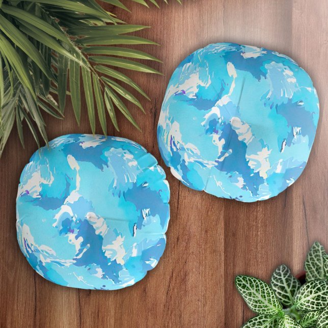 Almofada Redonda Padrão de abstrato líquido azul claro e branco (Criador carregado)