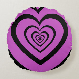 Almofada Redonda Padrão de Amor do Coração Hipnótico Roxo Negro