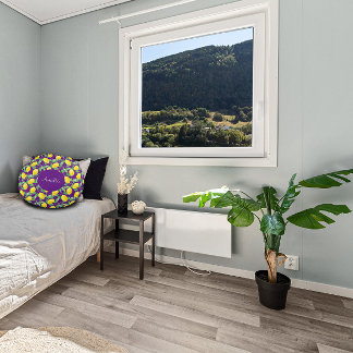 Almofada Redonda Padrão de aquarela de limão roxo simples