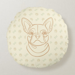 Almofada Redonda Padrão de Arte de Linha Decorativa de Bulldog Fran