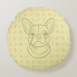 Almofada Redonda Padrão de Arte de Linha Decorativa de Bulldog Fran