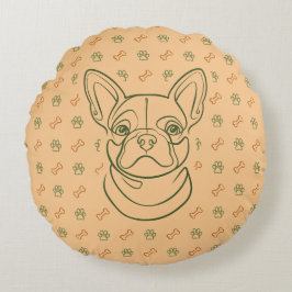 Almofada Redonda Padrão de Arte de Linha Decorativa de Bulldog Fran