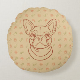 Almofada Redonda Padrão de Arte Decorativa com Bulldog Francês