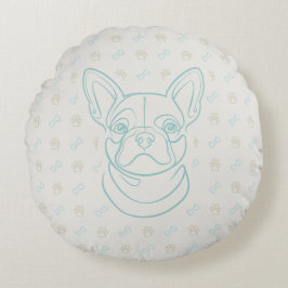 Almofada Redonda Padrão de Arte Decorativa com Bulldog Francês