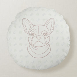 Almofada Redonda Padrão de Arte Decorativa com Bulldog Francês