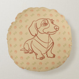Almofada Redonda Padrão de Arte Decorativa de Dachshund