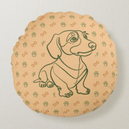 Almofada Redonda Padrão de Arte Decorativa de Dachshund