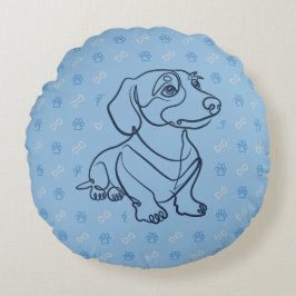 Almofada Redonda Padrão de Arte Decorativa de Dachshund