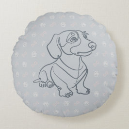 Almofada Redonda Padrão de Arte Decorativa de Dachshund