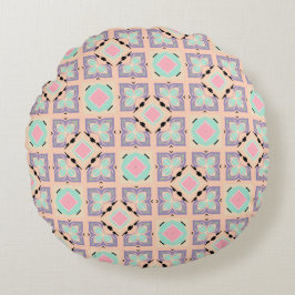 Almofada Redonda Padrão de Azulejo Geométrico Pastel | Rosa Lilás R