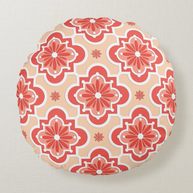 Almofada Redonda Padrão de azulejos marroquinos - Tons de laranja c (Frente)