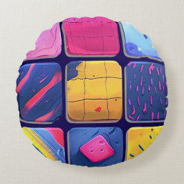 Almofada Redonda Padrão de blocos coloridos do abstrato