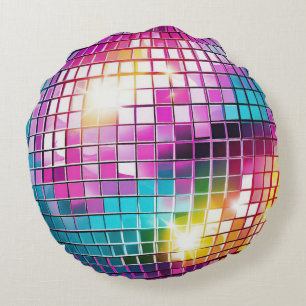 Almofada Redonda Padrão de Bola de Disco Rosa
