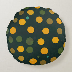 Almofada Redonda Padrão de Bolinhas Amarelo e Verde Retroativo