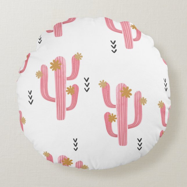 Almofada Redonda Padrão de cacto fluvial sem cor de água. Vint (Frente)
