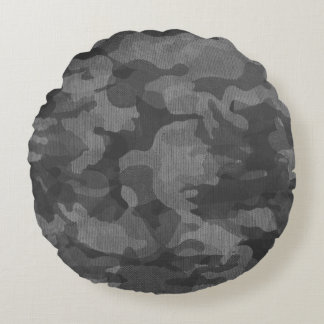 Almofada Redonda Padrão de Camuflagem Cinza