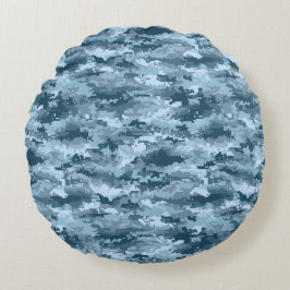 Almofada Redonda Padrão de camuflagem pixelada militar azul