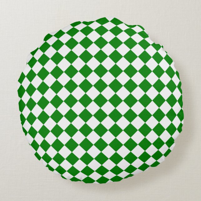 Almofada Redonda Padrão de Chevron Verde e Branco Ousado 16" (Verso)