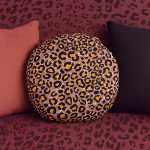 Almofada Redonda Padrão de Chita Menina Glitter Leopard rosa Dourad