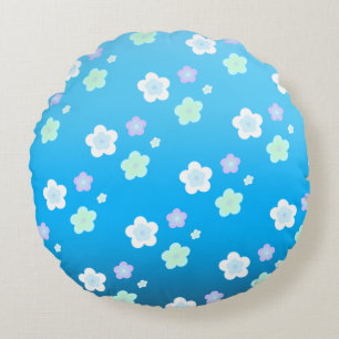 Almofada Redonda Padrão de cor gradiente floral azul Flor