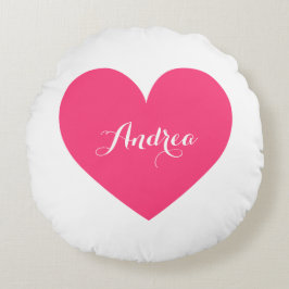 Almofada Redonda Padrão de Coração e Bolinhas Rosa-Quente Personali