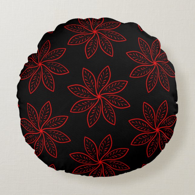 Almofada Redonda Padrão de Crimson em Preto (Frente)