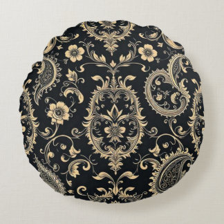 Almofada Redonda Padrão de damasco de paisley vintage elegante