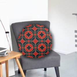 Almofada Redonda padrão de deco de arte em vermelho e preto