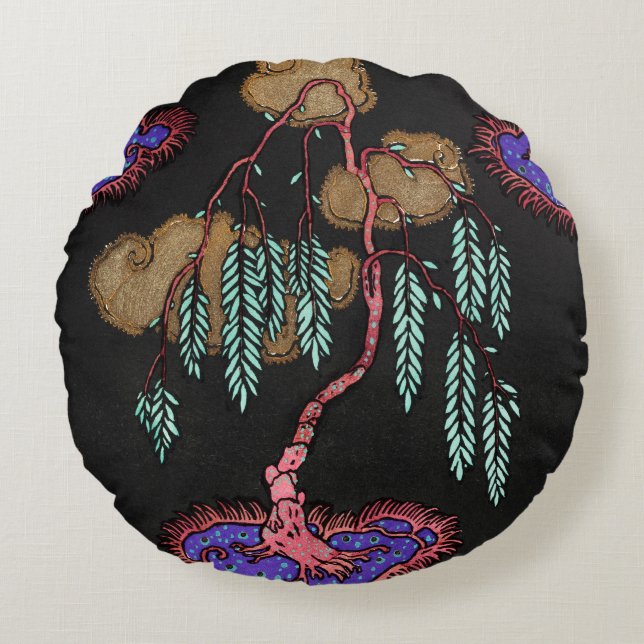 Almofada Redonda Padrão de Deco de Dreamscape Willow Encantado (Frente)