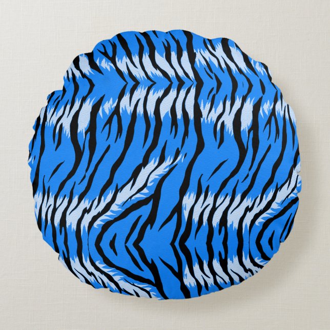 Almofada Redonda Padrão de Design de Pele de Tigre Azul  (Frente)