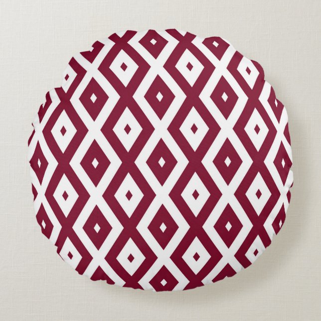 Almofada Redonda Padrão de diamante burgundy e branco (Frente)