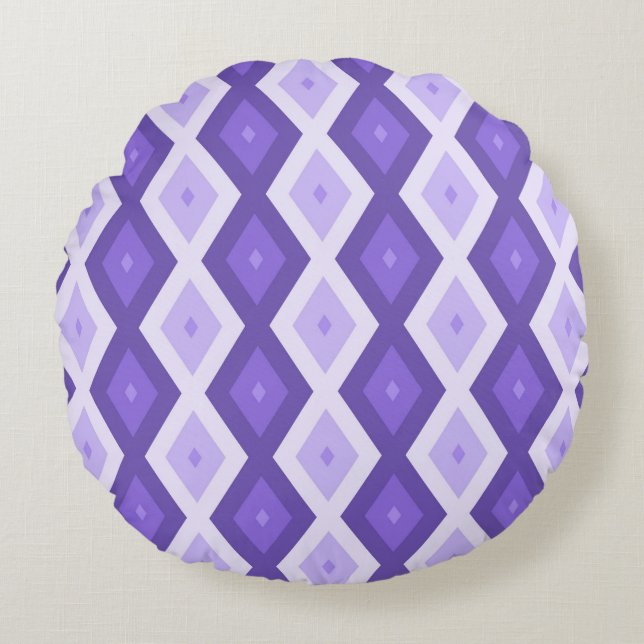 Almofada Redonda Padrão de diamante violeta (Frente)