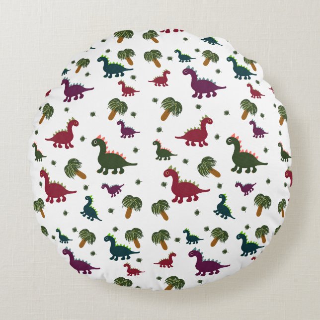 Almofada Redonda Padrão de dinossauros (Frente)