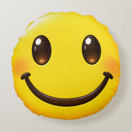 Almofada Redonda Padrão de Emoji Sorriso Feliz Colorido