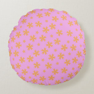 Almofada Redonda Padrão de Flor de Hippie Cor-de-Rosa-Cor-de-Pré-Pi