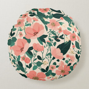 Almofada Redonda Padrão de Flor Peachy-Keen