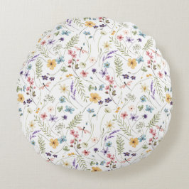 Almofada Redonda Padrão De Flor Selvagem E Borboletas