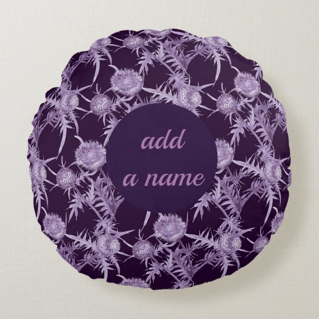 Almofada Redonda padrão de flor violeta CARDO (Frente)