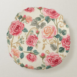Almofada Redonda Padrão de Flores de Rosa Rosa, Bonito, Elegante