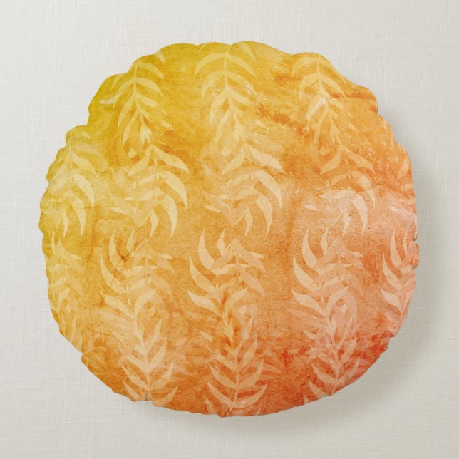 Almofada Redonda Padrão de Folha Colorido Metálico Rústico Elegante (Frente)