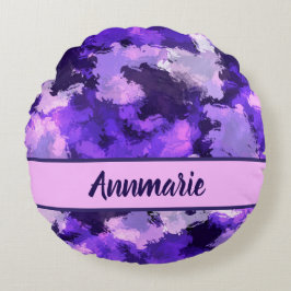 Almofada Redonda Padrão de Formas de Abstrato Azul e Legal Roxo