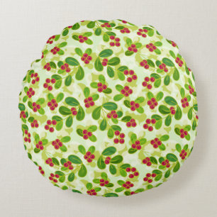 Almofada Redonda Padrão de Fruta de amora festiva, verde