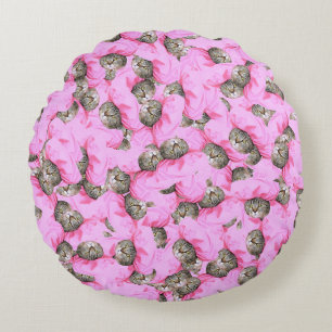 Almofada Redonda Padrão de Gato Rosa Engraçado